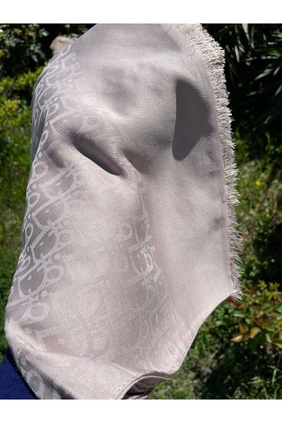 FRESCO SCARFS Γυναικεία Hijab Μεταξένιο Βαμβακερό Ζακάρ Δ Σχέδιο Σάλι Μπεζ