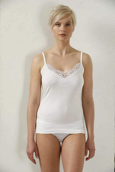 by İGP White Thin Strap Guipure Collar 100% Cotton Combed Rib Women's Athlete
