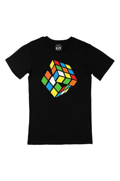 CONSTRAİN تي شيرت أسود بتصميم مكعب روبيك
