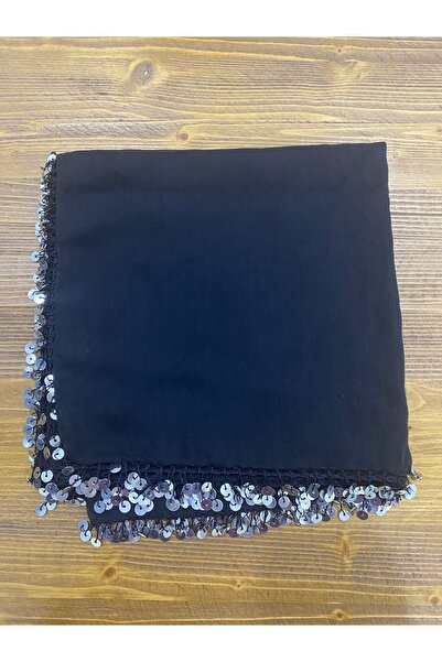 DİNÇLER TEKSTİL Karadeniz Siyah Metal Pullu Yazma Puşi ( 78*78 Cm)