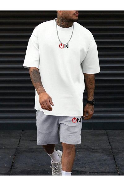 woonkey Unisex Oversize Printed Combed Cotton Suit Shorts T-Shirt