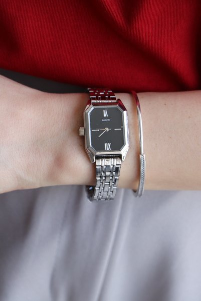 Northwatch Retro Vintage Gray Color Metal Cord Roman Numeral Rectangle Women's Wristwatch