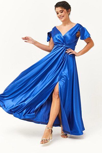 Ebsumu Rochie de seară și rochie de seară din satin lungă, cu detaliu de fant...