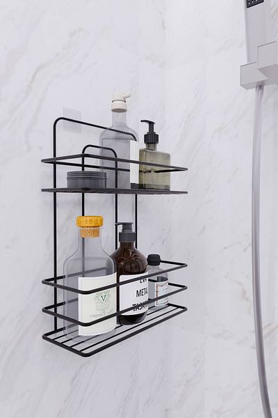 EVA METAL TASARIM Μαύρο 2 επιπέδων ανοξείδωτο αυτοκόλλητο τοίχου μπάνιου - Επίπεδη θήκη για σαμπουάν