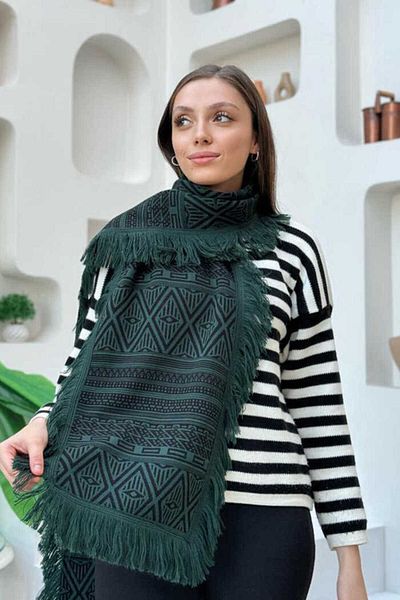 Bym Fashion 22233 Πλεκτά Σάλι Σμαράγδι