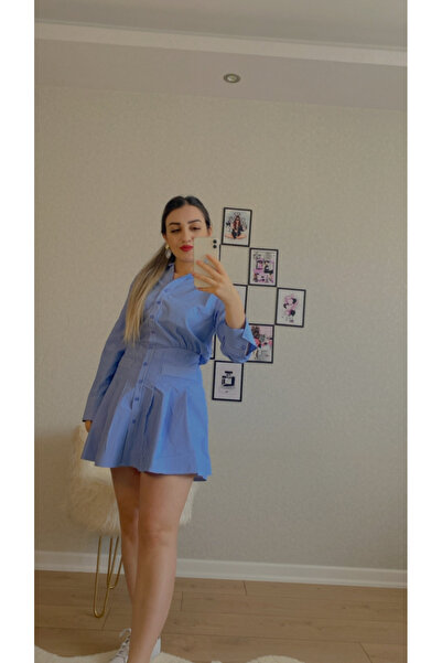 Flow Poplin Çizgili Elbise