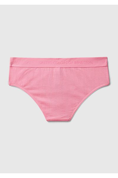 United Colors of Benetton Women's Pink Cotton Blend Waist Shiny Logo Printed Classic Cut Panties
