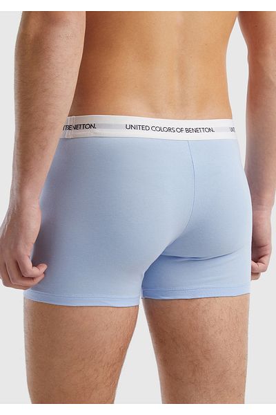 United Colors of Benetton Men's Light Blue Cotton Blended Waist Logo Printed Solid Color Boxers