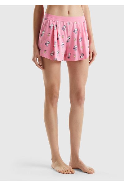 United Colors of Benetton Women's pink cotton blend all Printed elastic waist short shorts