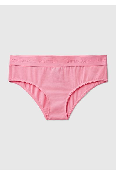 United Colors of Benetton Women's Pink Cotton Blend Waist Shiny Logo Printed Classic Cut Panties