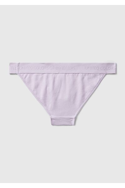 United Colors of Benetton Women's Lilac Cotton Blended Shiny Logo Printed Brazilian Model Panties