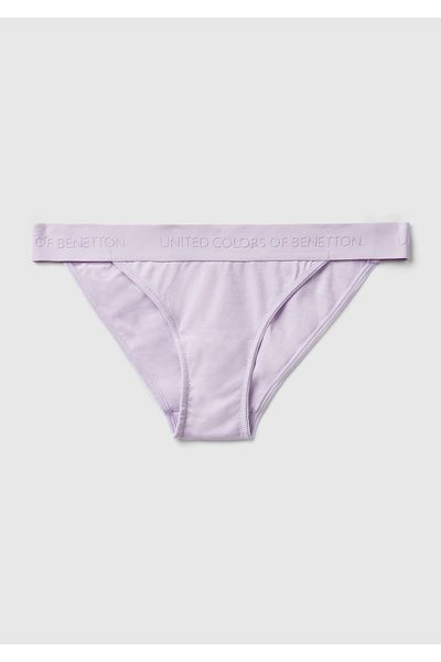 United Colors of Benetton Women's Lilac Cotton Blended Shiny Logo Printed Brazilian Model Panties