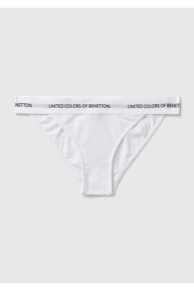 United Colors of Benetton سراويل داخلية نسائية من القطن الأبيض المخلوط بشعار مشرق مطبوع على الطراز البرازيلي