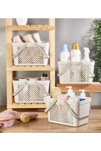 Ecolux Set of 4 - Portable and Multi-Purpose Bathroom, Kitchen, Drawer Organizer Basket with Handle