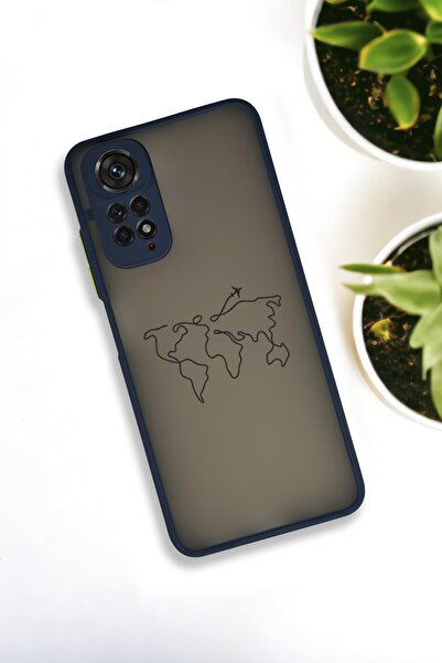 mooodcase Xiaomi Redmi Note 11 Uyumlu Dünya Harita Rota Desenli Buzlu Şeffaf Lüx Telefon Kılıfı