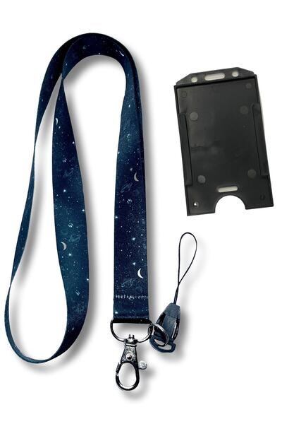 StormiStoretr Galaksi Dikey Takım Yıldızı Boyun Ipi Telefon Askısı Siyah Kartlık