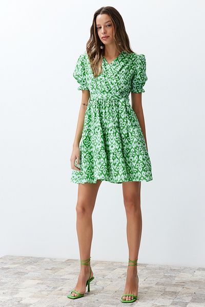 Trendyol Collection Μίνι υφαντό φόρεμα με πράσινο έθνικ σχέδιο που ανοίγει στη μέση TWOSS24EL00942