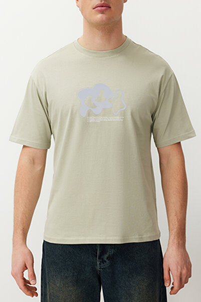 Trendyol Collection Reflector Printed Mint Oversize Cotton T-Shirt - Tmnss24Ts00191