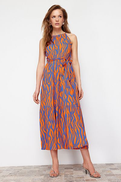 Trendyol Collection Πορτοκαλί Animal Shift Halter Neck Halter Neck Shaly Maxi Woven φόρεμα TWOSS24EL00872