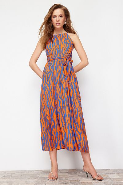 Trendyol Collection Πορτοκαλί Animal Shift Halter Neck Halter Neck Shaly Maxi Woven φόρεμα TWOSS24EL00872