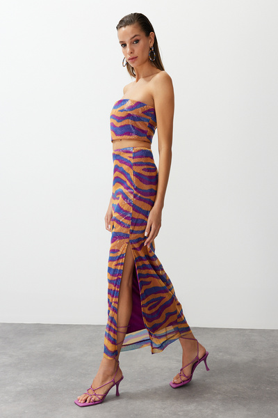 Trendyol Collection Csillogó flitter mintás kötött flitter szoknya - Bélelt és testhezálló TPRSS24ET00004