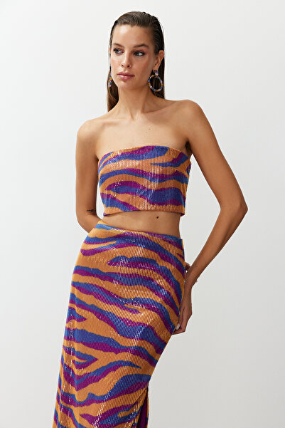 Trendyol Collection Csillogó flitter, kötött mellszobor - színes minta, bélelt TPRSS24BS00009