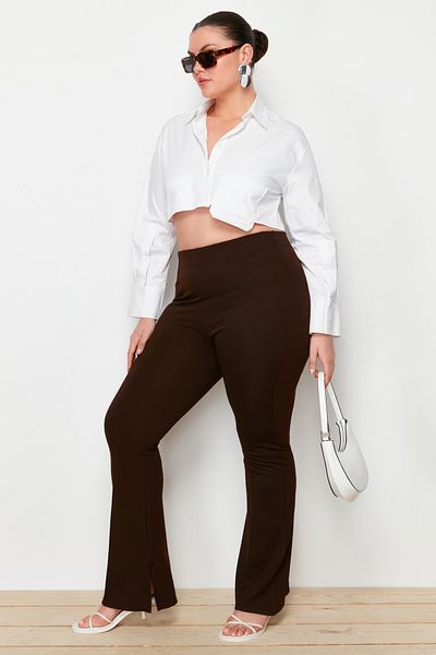 Trendyol Curve Braune spanische Strickhose mit Schlitz TBBAW23AR00002
