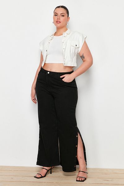 Trendyol Curve Φαρδύ τζιν ψηλόμεσο - Anthracite TBBAW23CJ00044