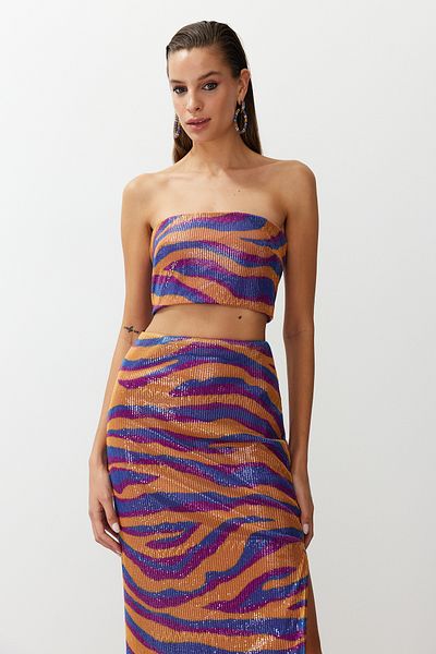 Trendyol Collection Csillogó flitter, kötött mellszobor - színes minta, bélelt TPRSS24BS00009