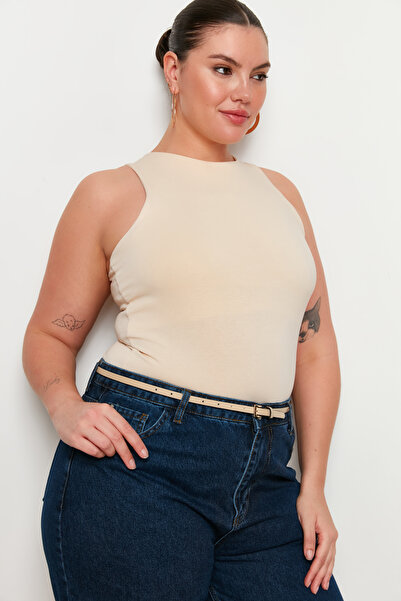 Trendyol Curve Kamenná bavlněná ohlávka s výstřihem/pružný pletený sportovec sedící na těle TBBSS24CV00004