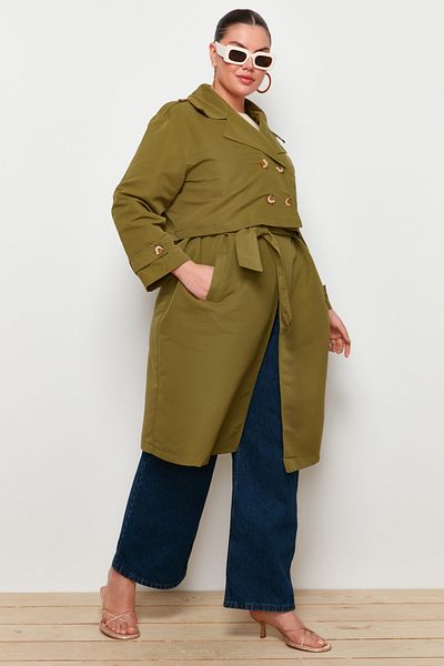 Trendyol Curve KHaki Seasonal Trench Coat Set 2 - Długi i Krótki Bez Podszewki TBBSS24BM00001