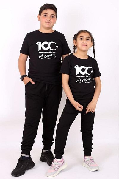 Çiggo Kids Tricou/tricou personalizat din bumbac imprimat cu semnătură Ataturk unisex (fete-băieți) pentru copii 5-13 ani