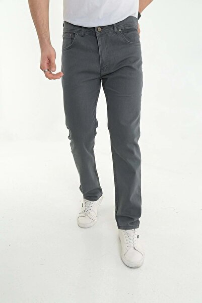 Olivia Digital Jeans Normal Kesim Fermuarlı Geniş Paça Yüksek Bel Erkek Baba Keten Pantolon Antrasit