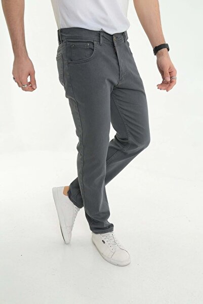 Olivia Digital Jeans Normal Kesim Fermuarlı Geniş Paça Yüksek Bel Erkek Baba Keten Pantolon Antrasit