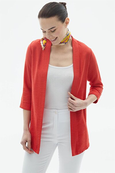 Selen Yakası Katlamalı Truvakar Kol Ceket - KIRMIZI