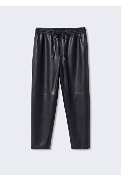 MANGO Woman Deri Görünümlü Beli Elastik Pantolon