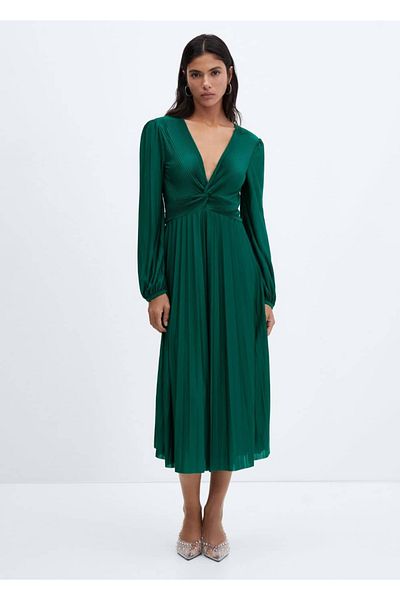 MANGO Woman Rochie plisată cu decolteu în V