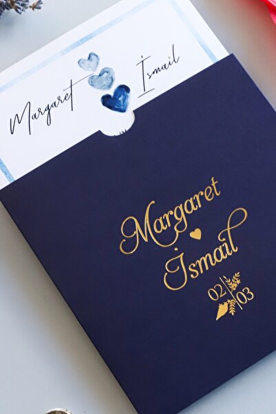 Pixel Davetiye 50 Adet Lacivert - Düğün Davetiyesi  Yaldızlı-Düğün-Nişan-Kına-Nikah-Sünnet Davetiye-8737