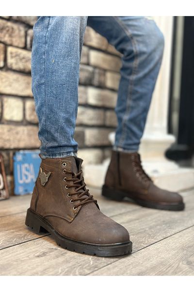 BOA Ba0080 Eagle Zippered Brown Men's Classic Sports Classic Half Ankle Boots