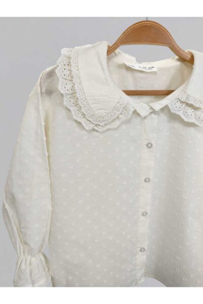 İHRACATFAZLASI Kız Çocuk Dokuma Dantel Yakalı Gömlek, 3-8 Yaş Arası