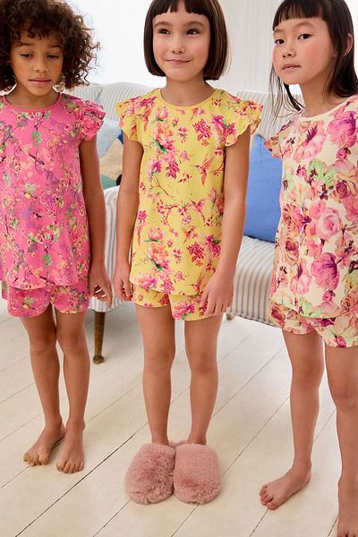 Next Baby Pink Floral Patterned 100% Cotton Shorts 3 Piece Set