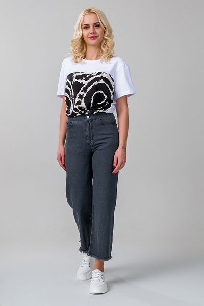 Bold & Young Women's Wide Leg Five-Pocket Fringed Denim Trousers