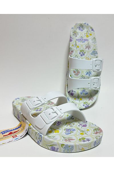 GEZER NON-SLIP ANATOMIC SOLE WHITE DOUBLE STRAP WITHOUT BUCKLE WOMEN'S HOME STREET MAGNIFIER AND WET FLOOR SLIPPERS