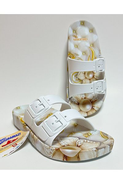 GEZER Anatomical White Double-Banded Buckle Women's Ev Street Ground and Wet Floor Slippers