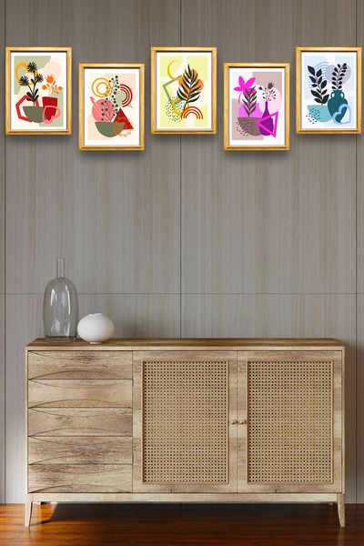 Nod 5 Parça Çerçeve Görünümlü MDF Tablo Seti, Oturma Odası, Salon, Ofis, Ev D...
