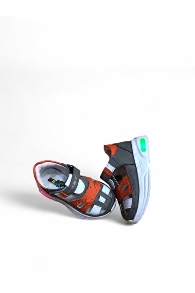 CihanShoes Baby Boy Orthopedic Velcro Flexible Light Breathable White Gray Orange Color Lighted Baby Sneaker S
