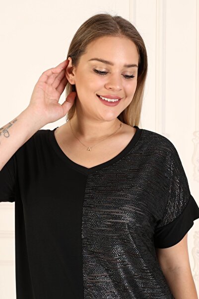 Seamoda بلوزة سهرة ساندي كبيرة الحجم برقبة على شكل حرف V