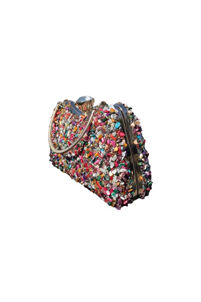 Busrabags حقيبة سهرة نسائية ذات اتجاهين مرصعة بالأحجار الملونة