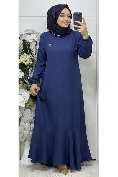 Ebrarengiz Moda BROSCHED LINEN WOMEN'S DRESS
