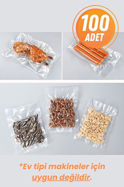 Eliz Party 15x20cm - 100 Adet Düz Vakum Makinesi Poşeti (Endüstriyel Makinala...